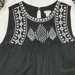 J Crew sleeveless top size 0 black with white embroidery
